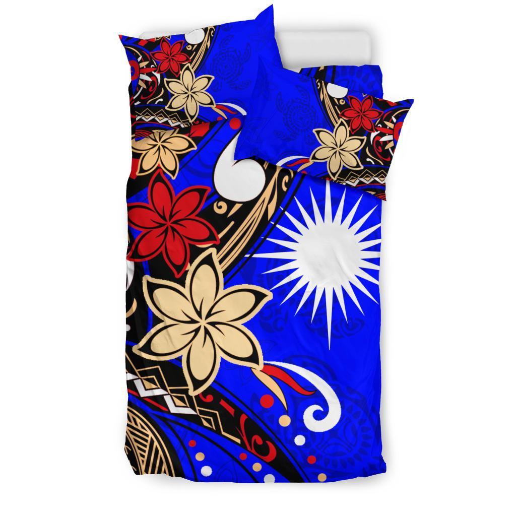 Marshall Islands Bedding Set - Tribal Flower With Special Turtles Blue Color - Polynesian Pride