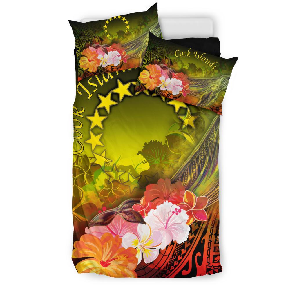 Cook Islands Bedding Set - Humpback Whale with Tropical Flowers (Yellow) - Polynesian Pride