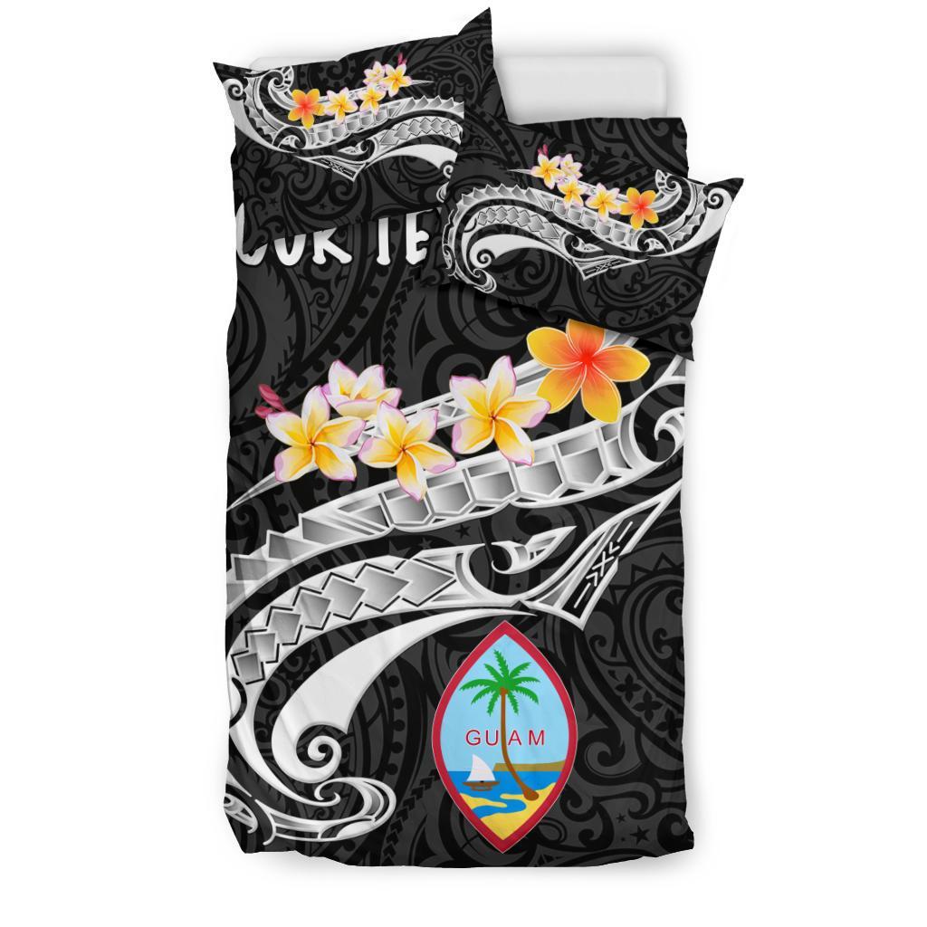 Guam Personalised Bedding Set - Guam Seal Polynesian Patterns Plumeria (Black) - Polynesian Pride