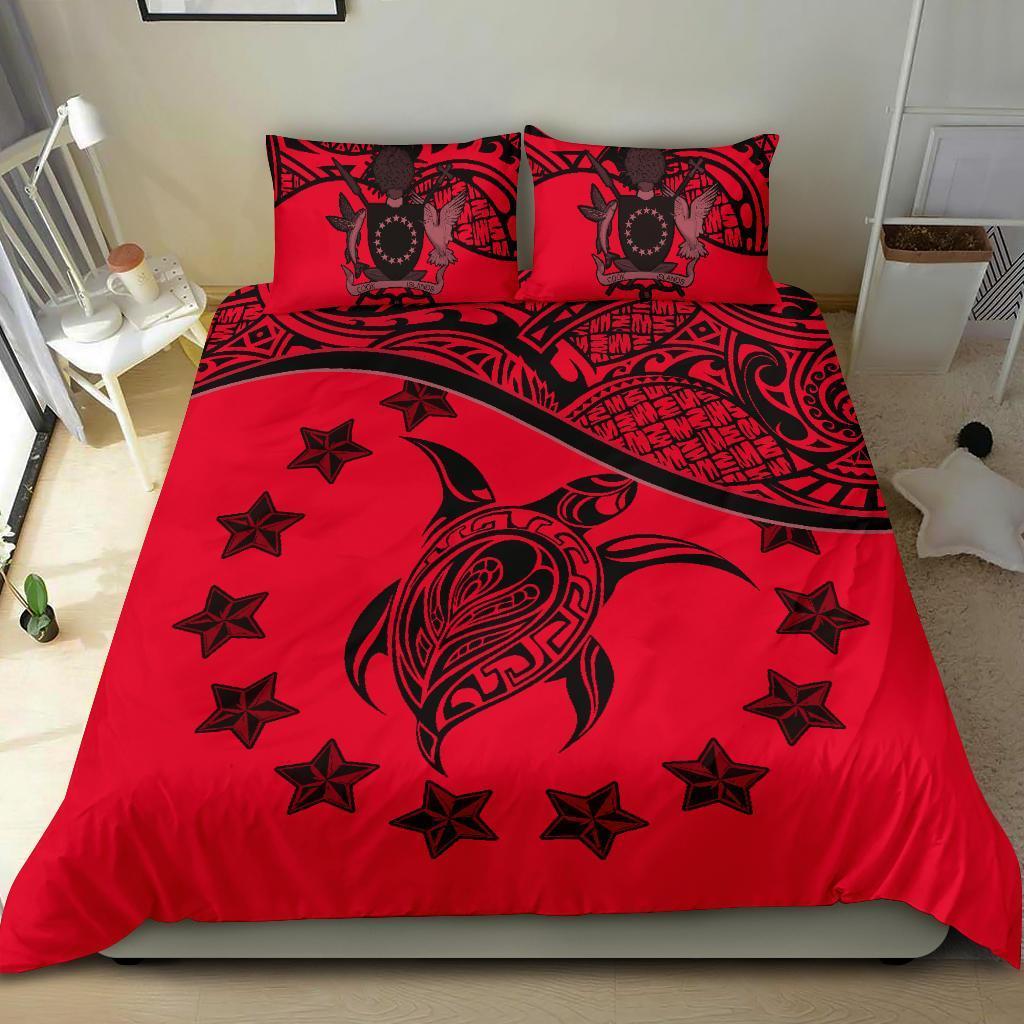 Cook Island Duvet Cover Set - Cook Island Flag & Turtle Tattoo Red - Polynesian Pride