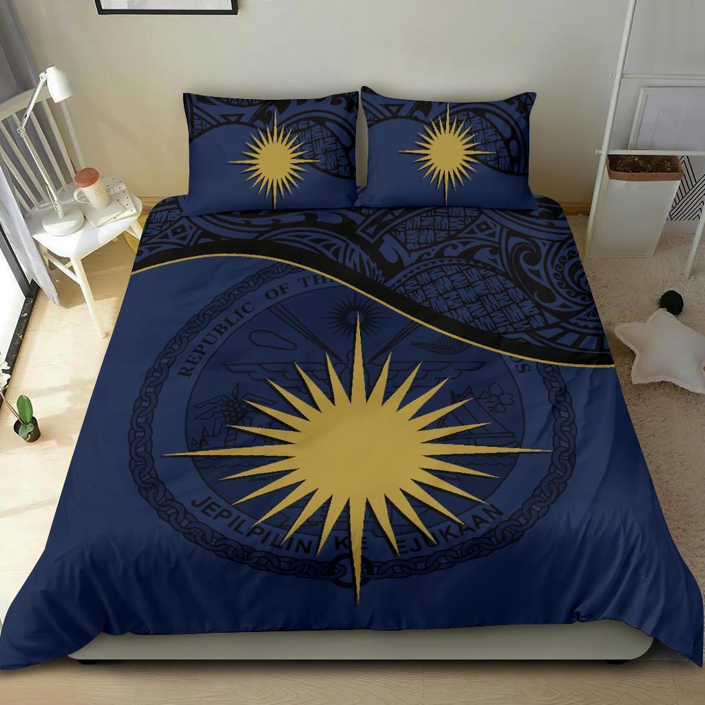Marshall Island Duvet Cover Set - Marshall Island Coat Of Arms & Flag Dark Blue - Polynesian Pride
