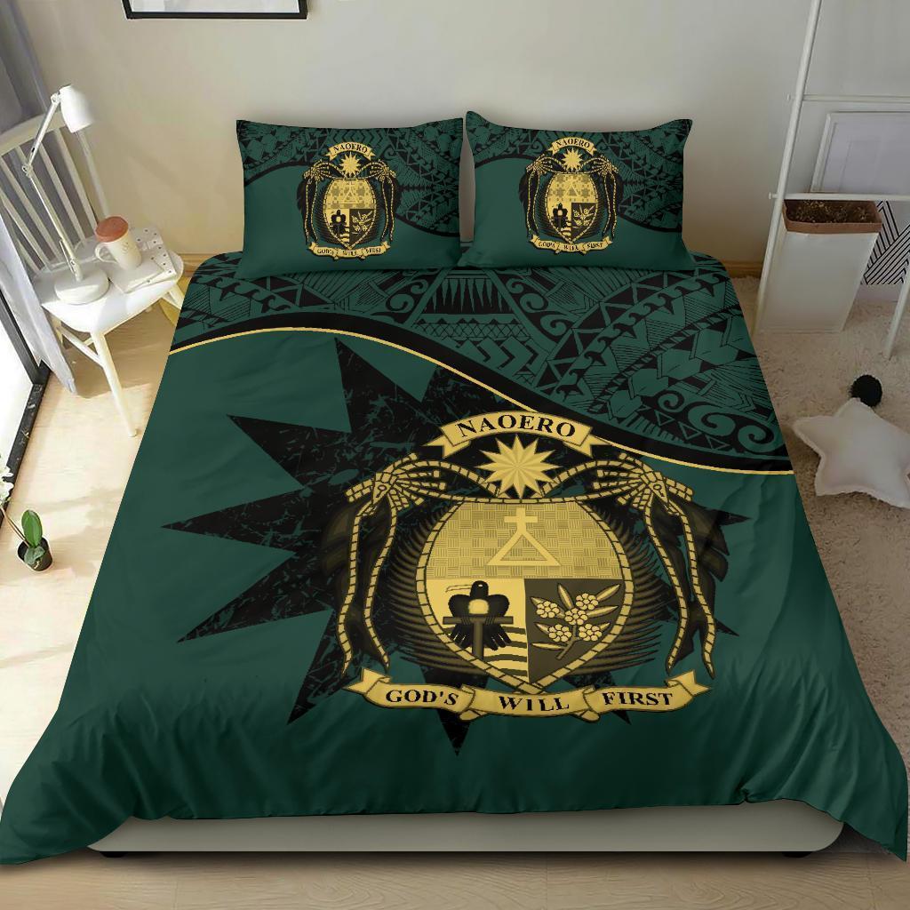 Nauru Duvet Cover Set - Nauru Bedding Flag & Coat Of Arms Dark Green - Polynesian Pride