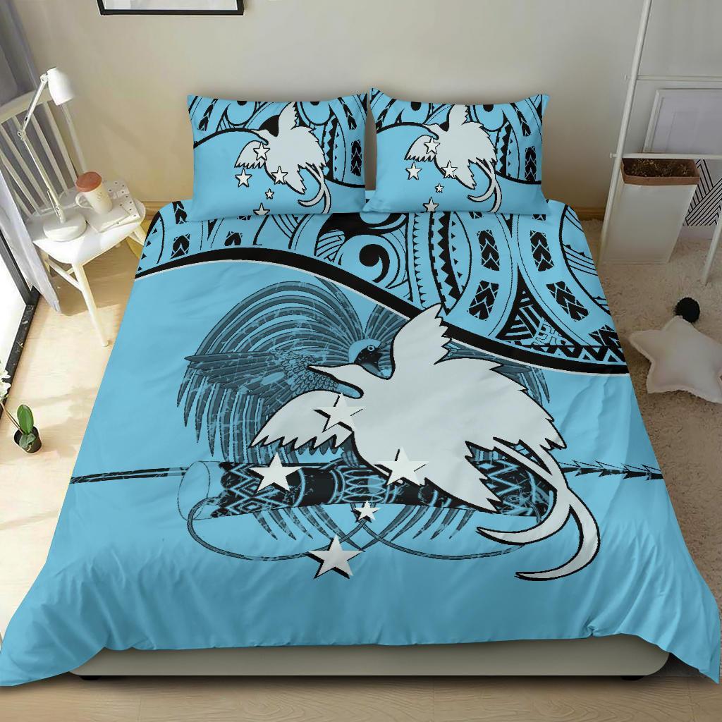 Papua New Guinea Duvet Cover Set - Papua New Guinea Flag & Coat Of Arms Blue - Polynesian Pride
