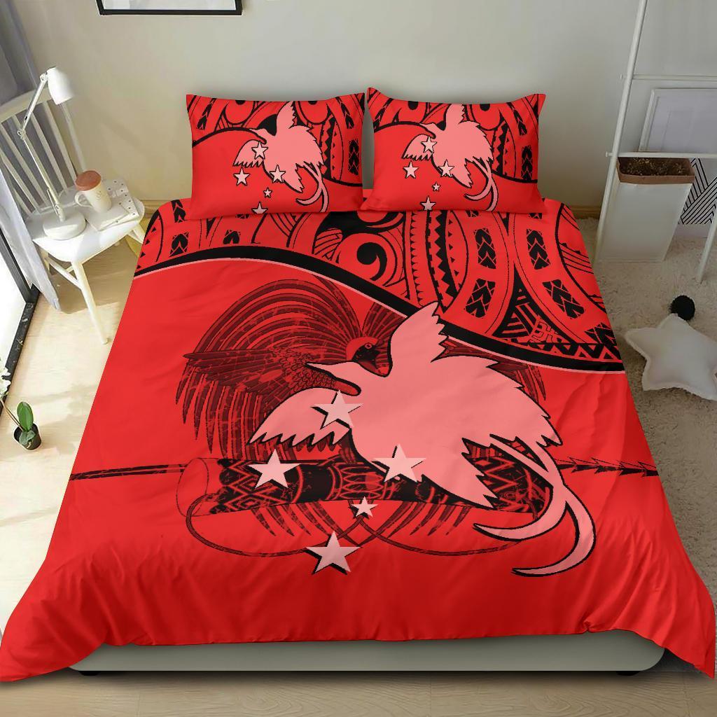 Papua New Guinea Duvet Cover Set - Papua New Guinea Flag & Coat Of Arms Red - Polynesian Pride