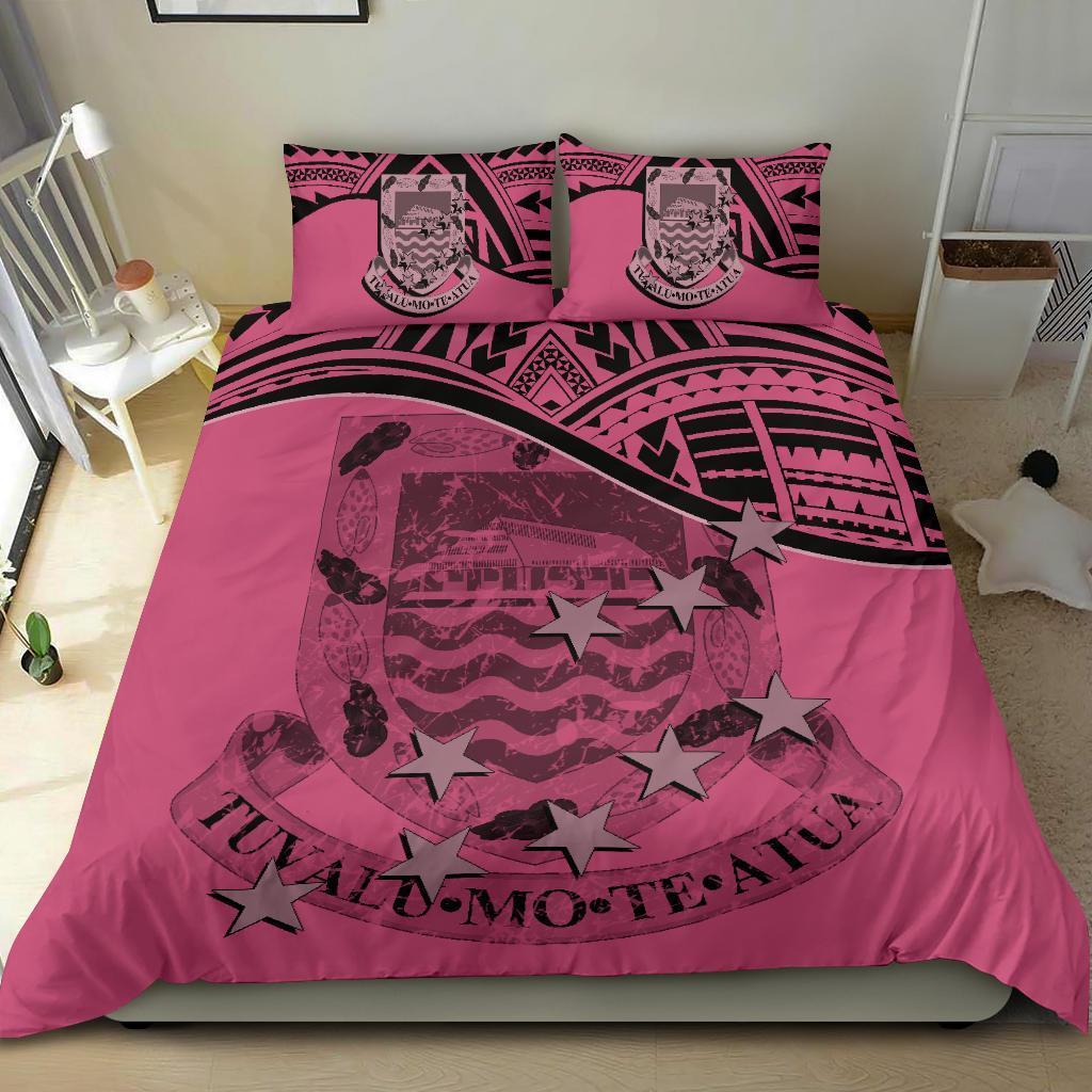 Tuvalu Duvet Cover Set - Coat Of Arms & Flag Pink - Polynesian Pride