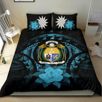 Nauru Duvet Cover Set - Nauru Coat Of Arms & Blue Hibiscus - Polynesian Pride