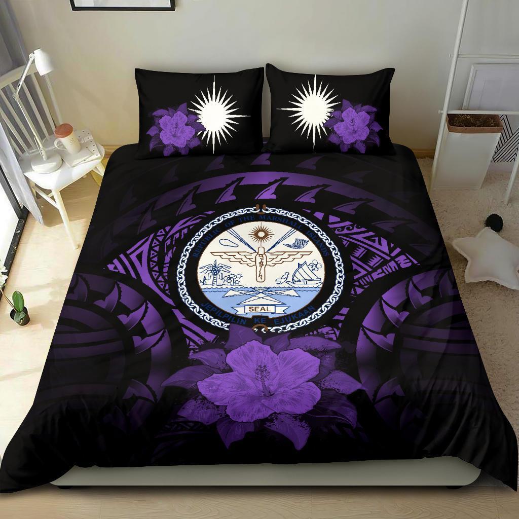 Marshall Island Duvet Cover Set - Marshall Island Seal & Purple Hibiscus - Polynesian Pride