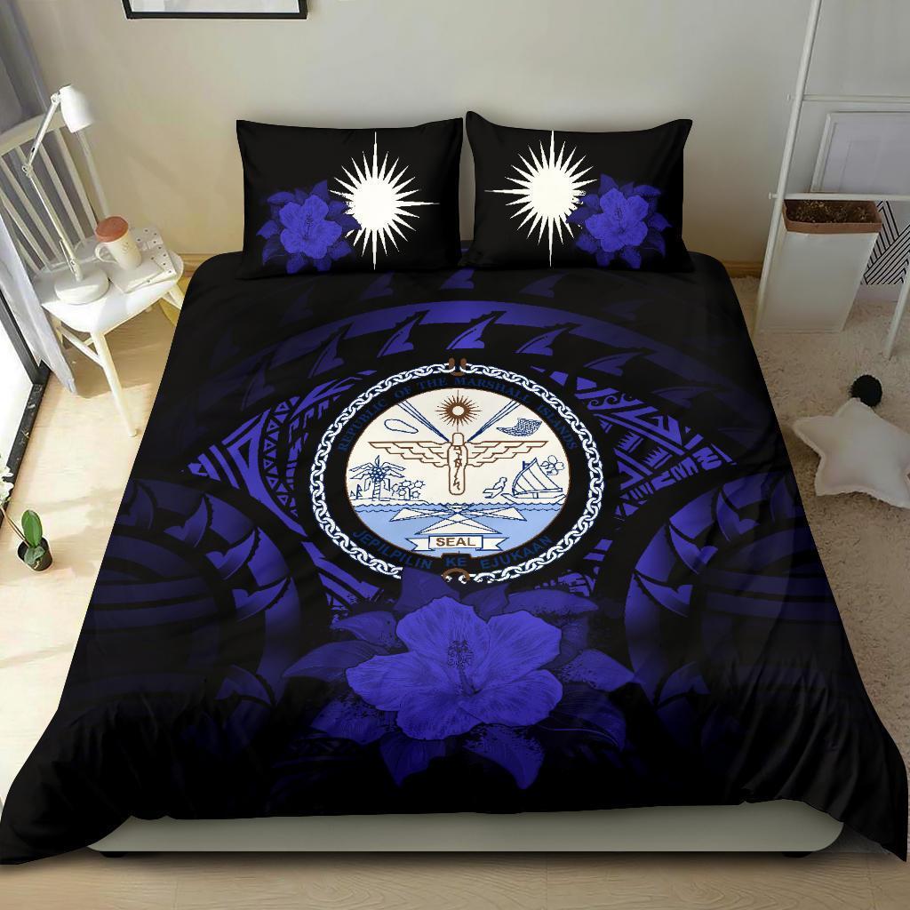 Marshall Island Duvet Cover Set - Marshall Island Seal & Dark Blue Hibiscus - Polynesian Pride