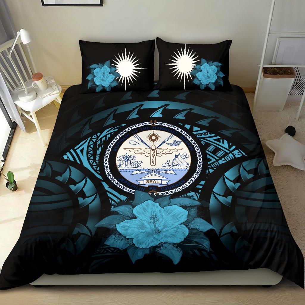 Marshall Island Duvet Cover Set - Marshall Island Seal & Blue Hibiscus - Polynesian Pride