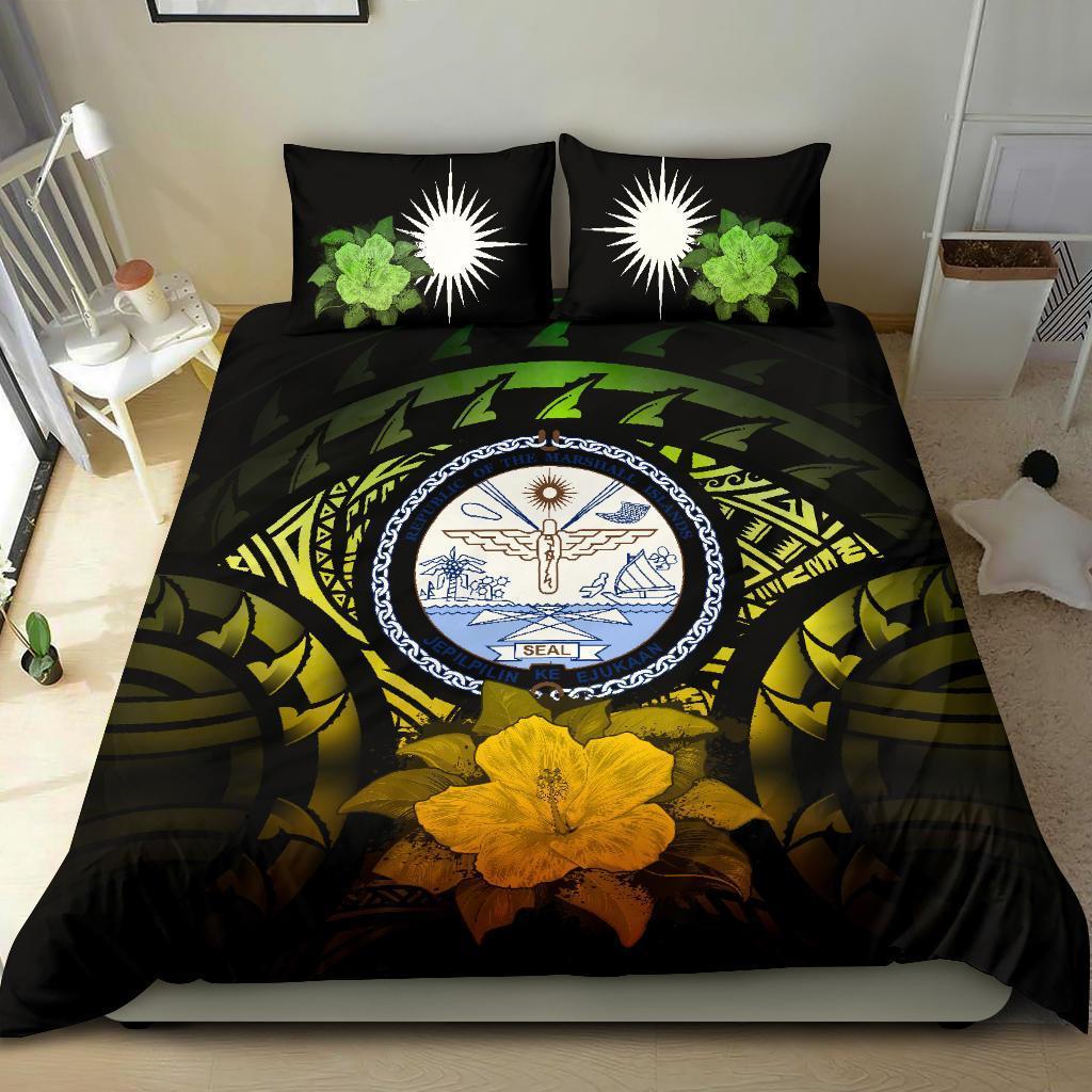Marshall Island Duvet Cover Set - Marshall Island Seal & Reggae Hibiscus - Polynesian Pride