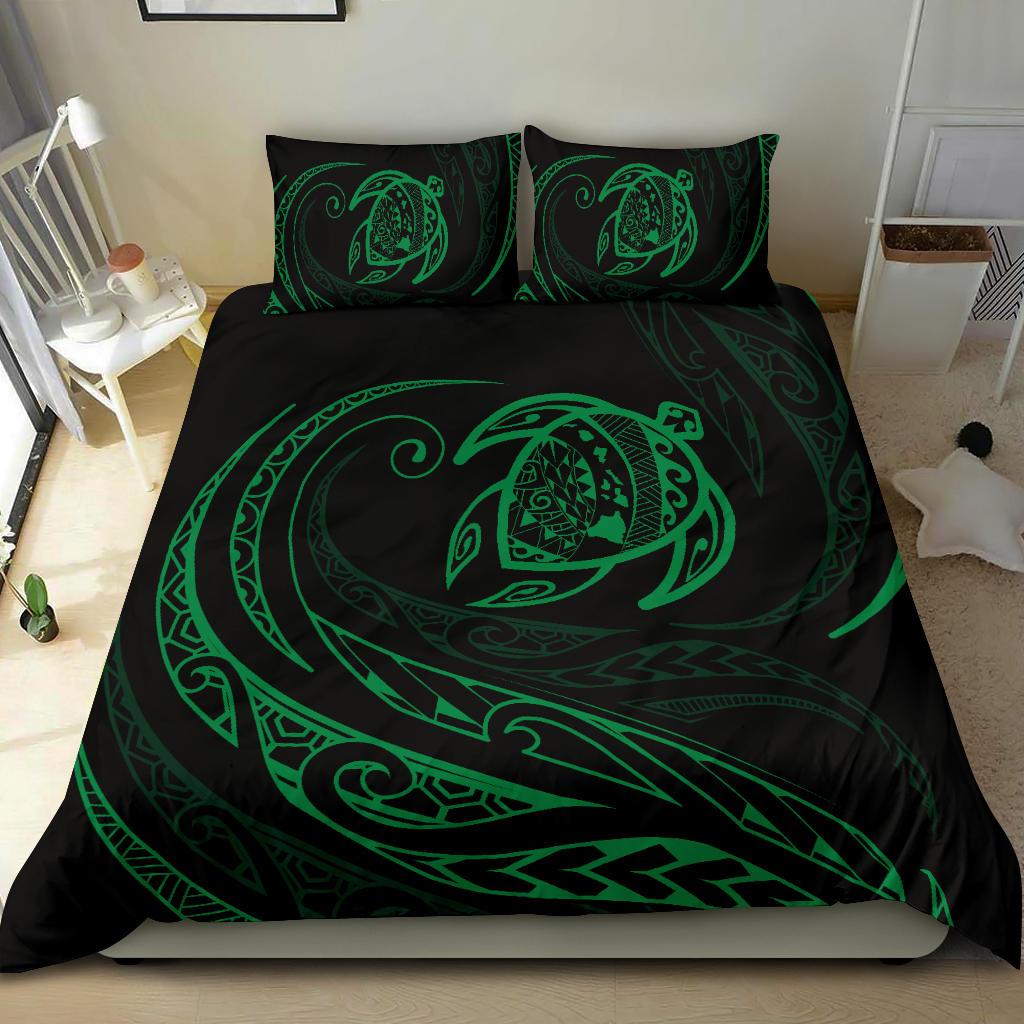 Hawaiian Map Turtle Polynesian Bedding Set - Green - Frida Style - Polynesian Pride