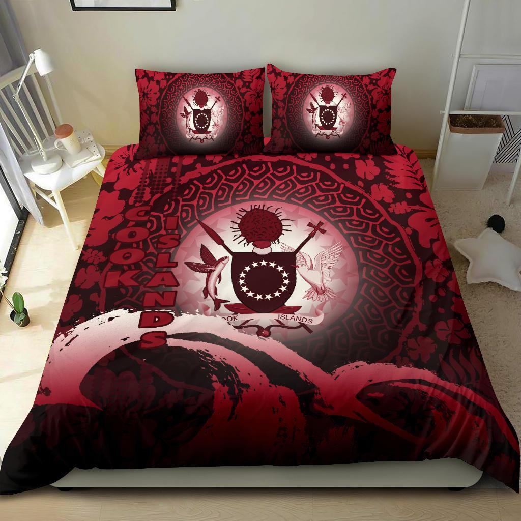 Cook Islands Bedding Set - Wave And Hibiscus Red - Polynesian Pride