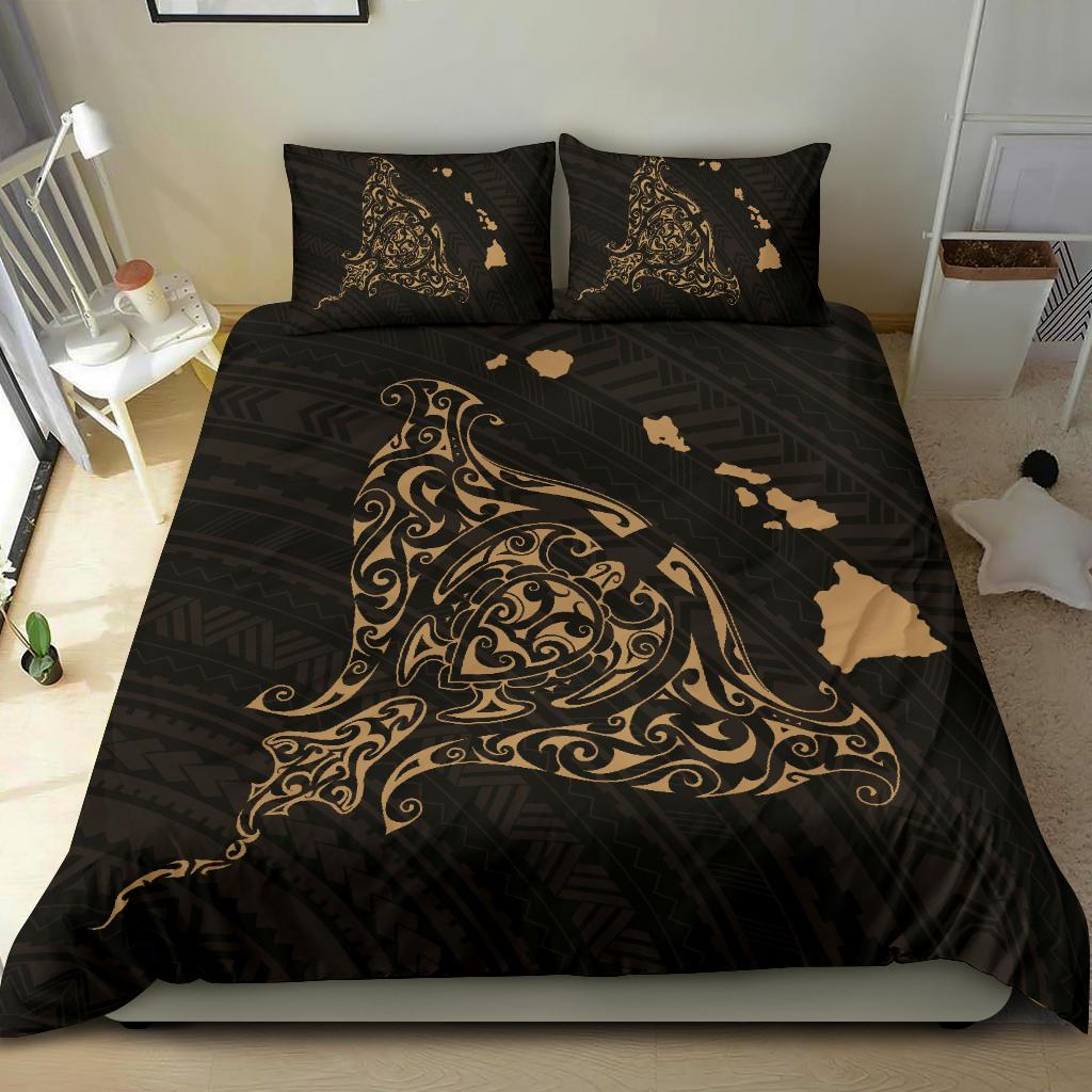 Hawaiian Map Rays Turtle Polynesian Bedding Set - Gold - Polynesian Pride