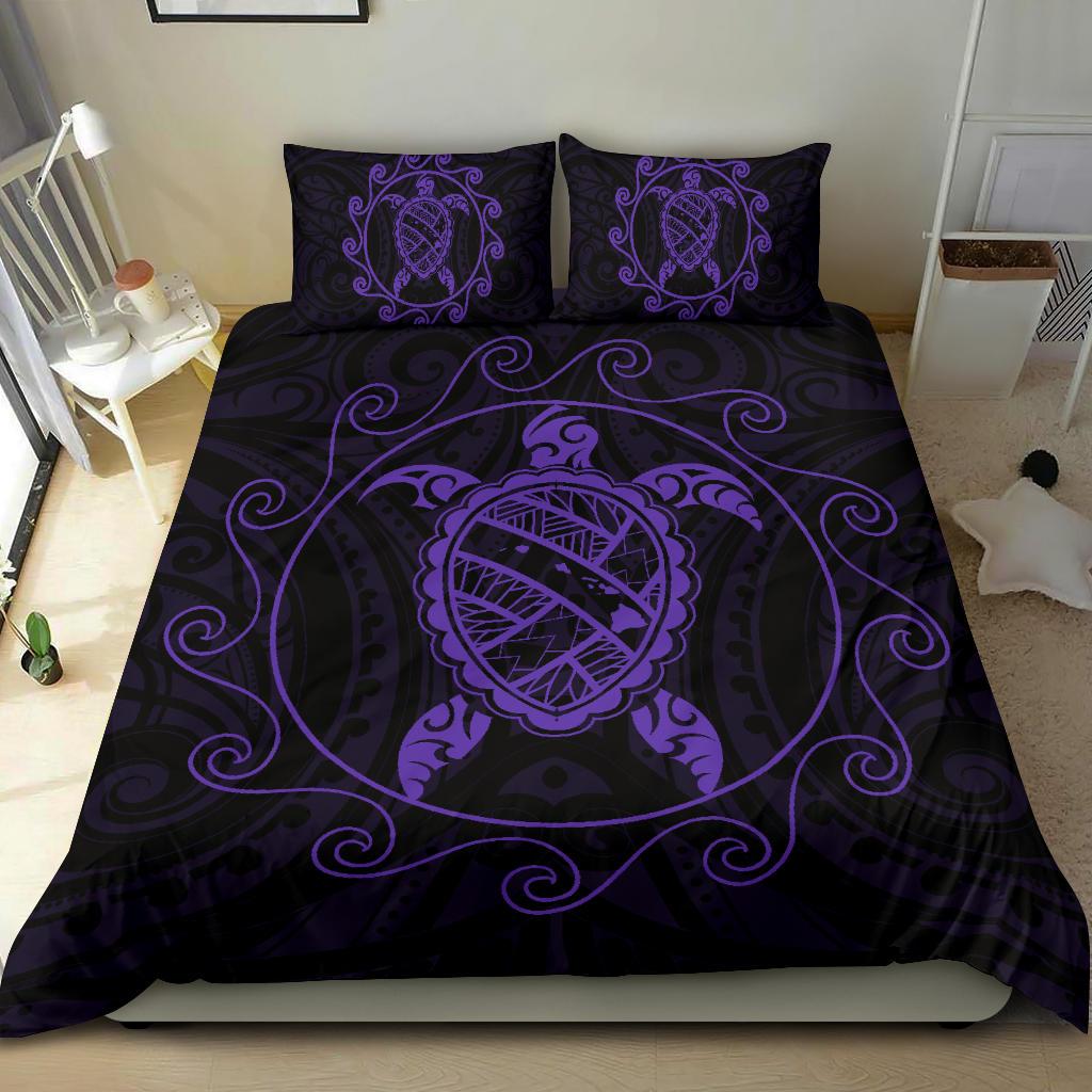 Hawaiian Map Turtle Wave Polynesian Bedding Set Purple - Polynesian Pride