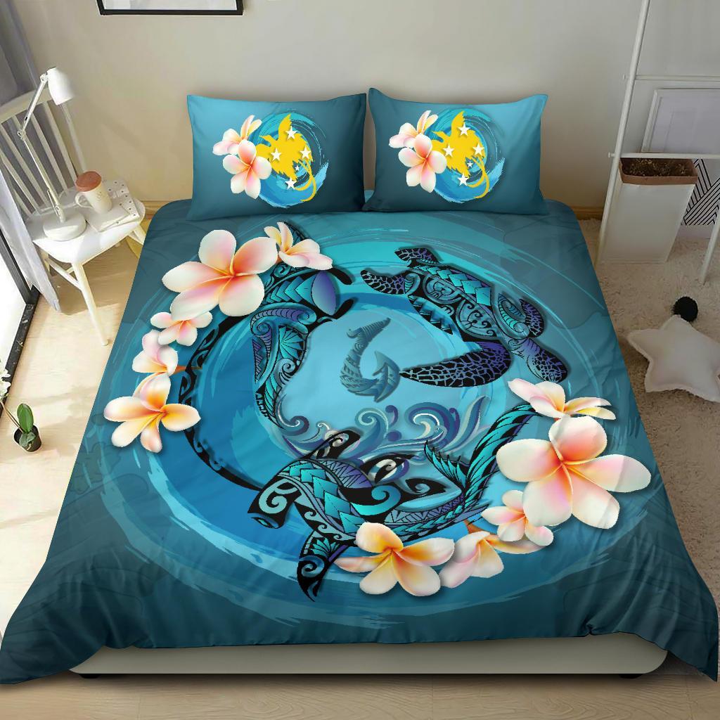 Polynesian Duvet Cover Set - Papua New Guinea Bedding Set Blue Plumeria Animal Tattoo - Polynesian Pride