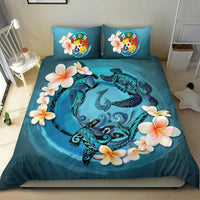 Polynesian Duvet Cover Set - Tonga Bedding Set Blue Plumeria Animal Tattoo - Polynesian Pride