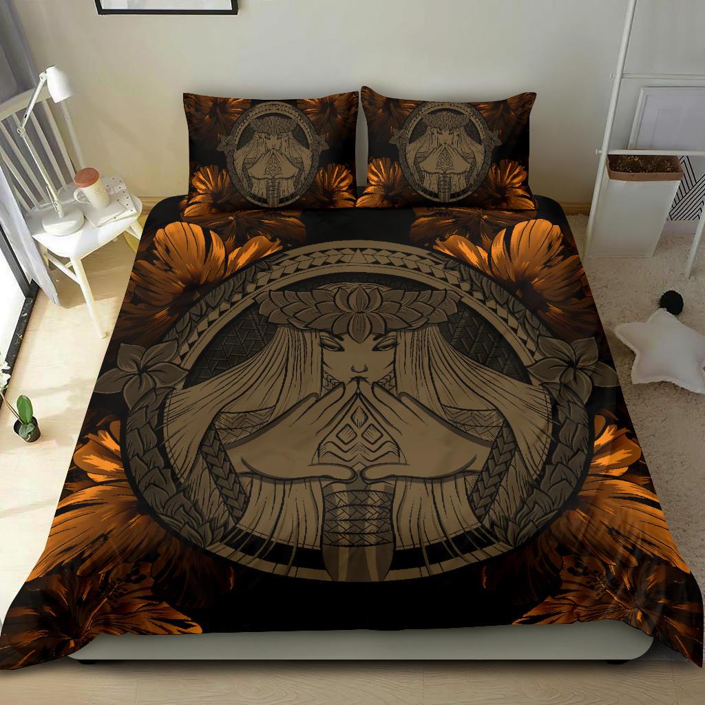 Hawaiian Map Madame Pele Polynesian Bedding Set Gold - Polynesian Pride