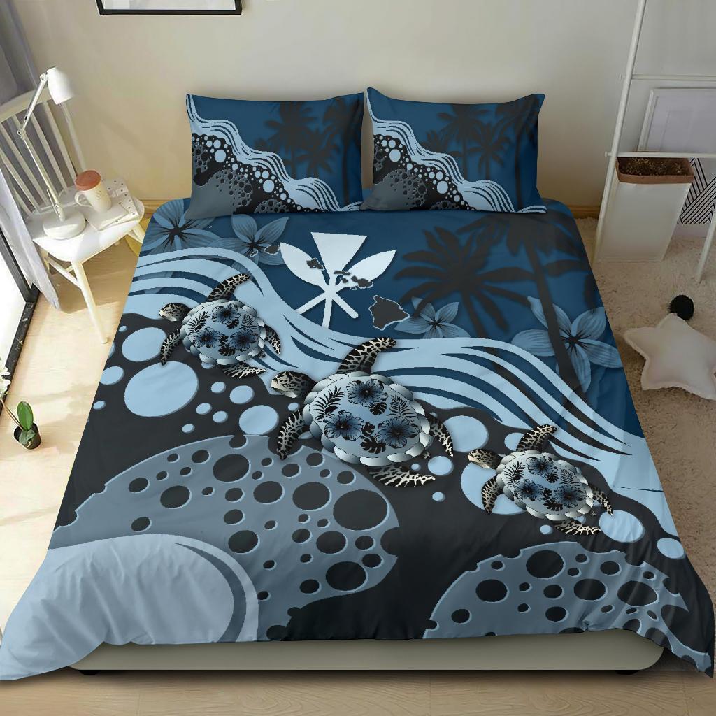 Polynesian Duvet Cover Set - Hawaii Bedding Set Dark Blue Turtle Hibiscus - Polynesian Pride