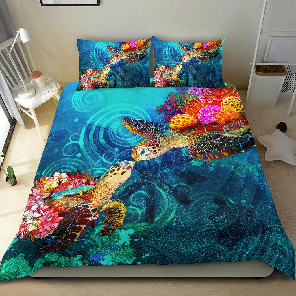 Polynesian Kanaka Maoli (Hawaiian) Duvet Cover Set - Turtle Hawaii Map Blue - Polynesian Pride