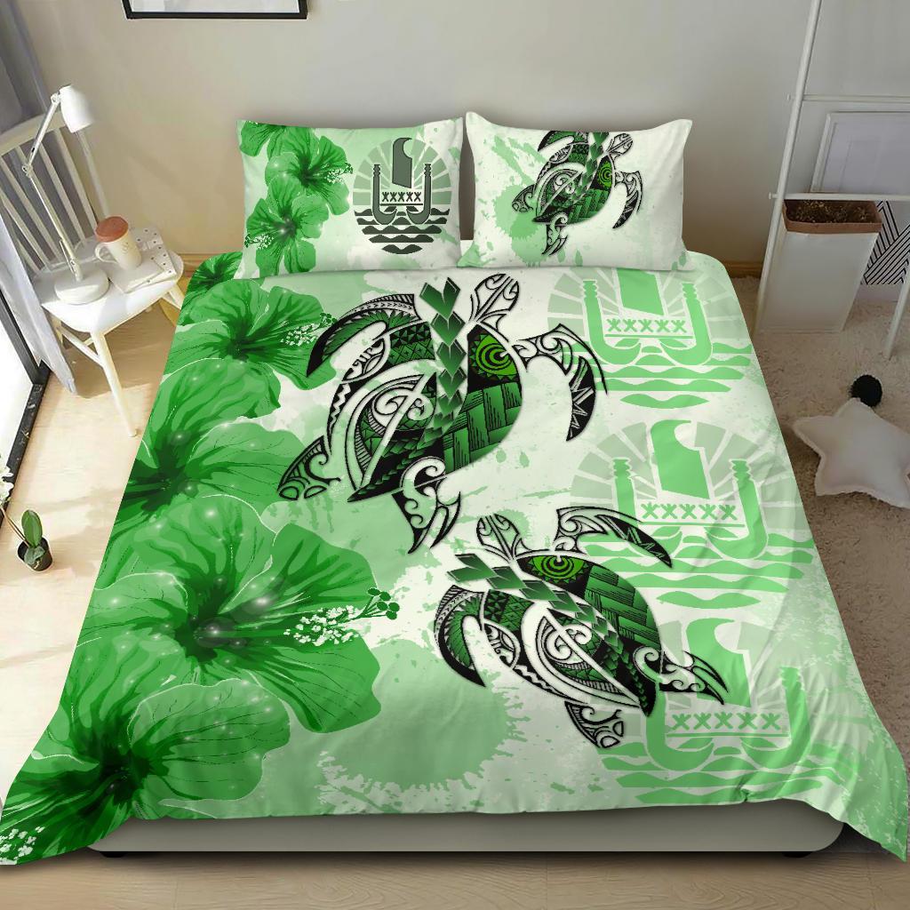 Polynesian Duvet Cover Set - Tahiti Bedding Set Polynesia Turtle Hibiscus Green - Polynesian Pride
