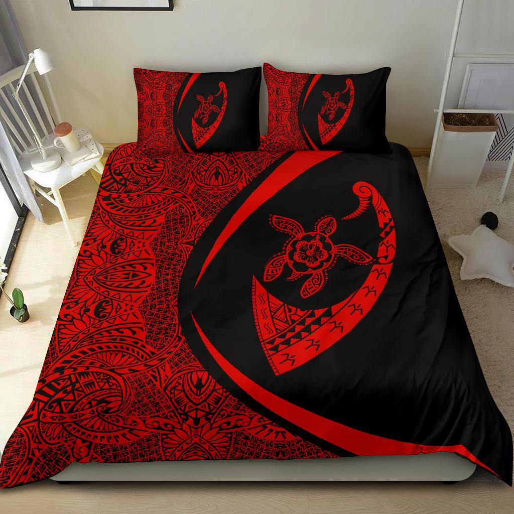Hawaiian Turtle Fish Hook Hibiscus Polynesian Bedding Set - Circle Style Red - Polynesian Pride