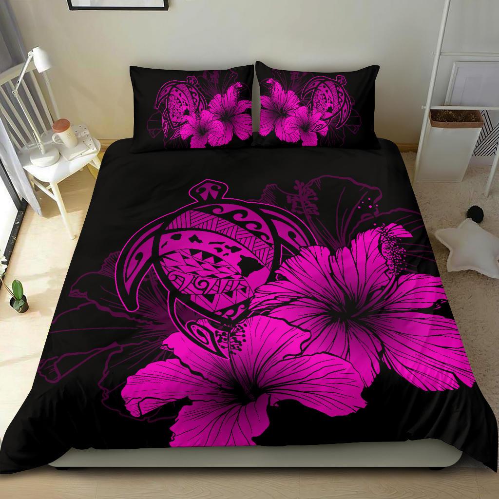 Hawaiian Map Hibiscus Turtle Polynesian Bedding Set - Pink - Polynesian Pride