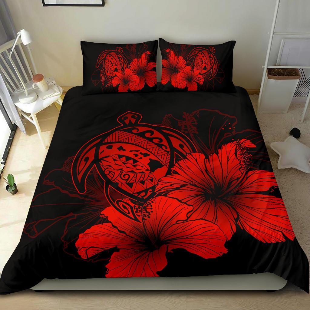 Hawaiian Map Hibiscus Turtle Polynesian Bedding Set - Red - Polynesian Pride