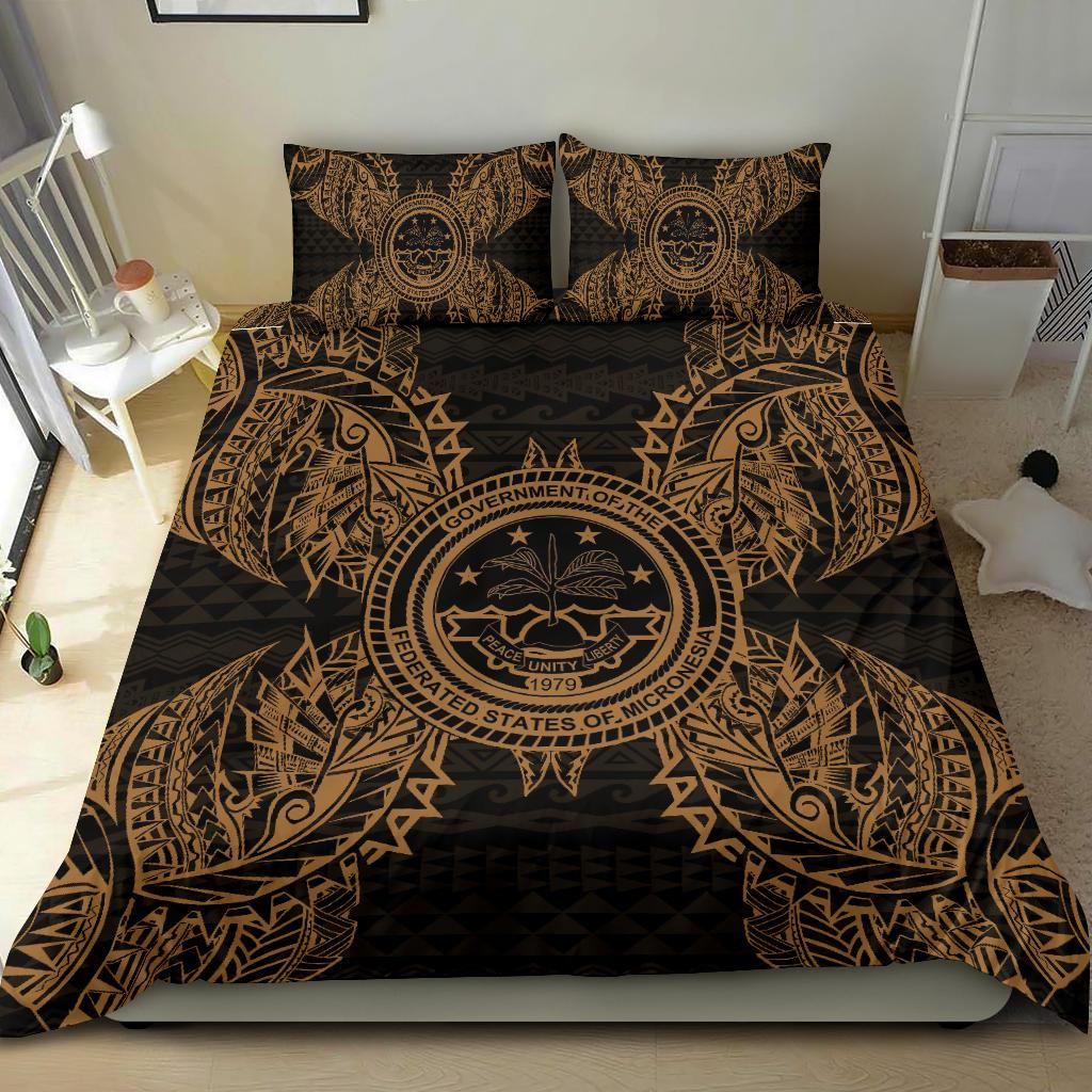 Polynesian Bedding Set - Federated States Of Micronesian Duvet Cover Set Map Gold - Polynesian Pride