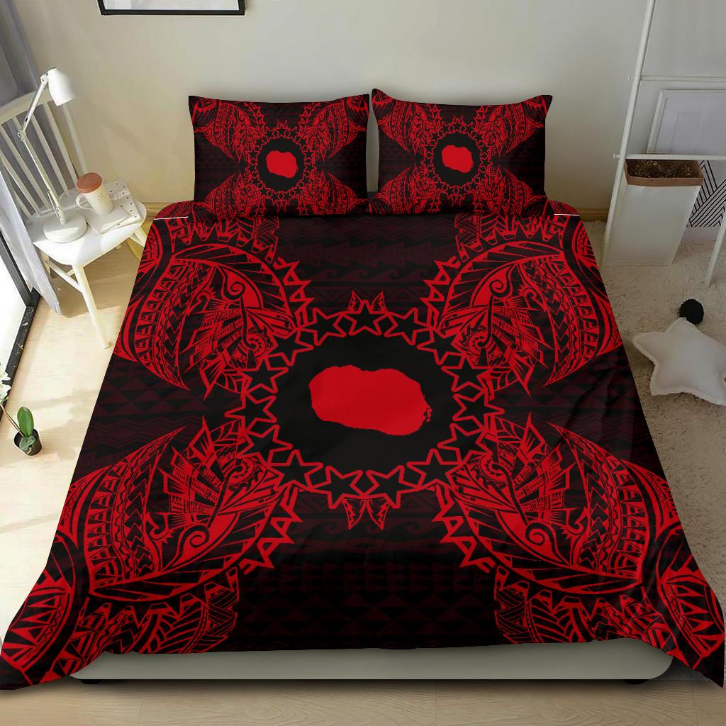 Polynesian Bedding Set - Cook Islands Duvet Cover Set Map Red - Polynesian Pride