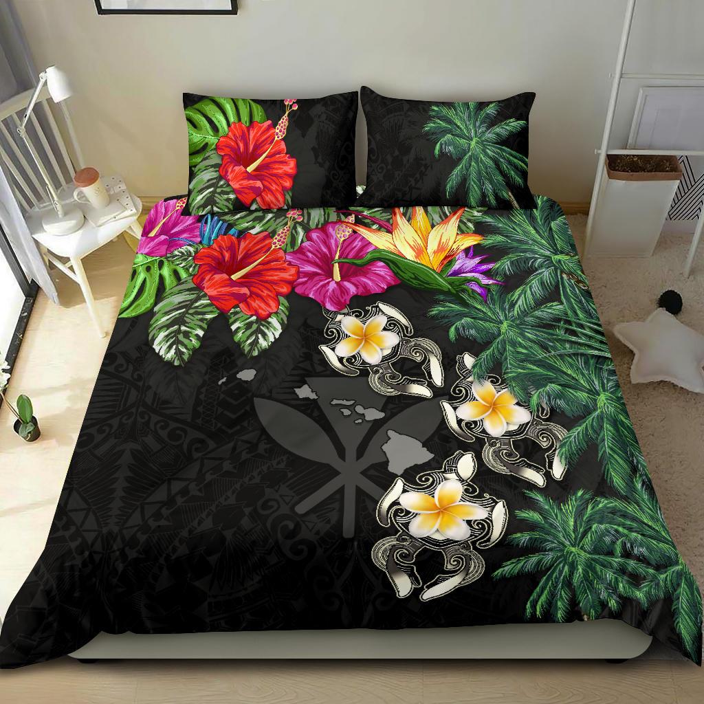 Kanaka Maoli (Hawaiian) Bedding Set - Hibiscus Turtle Tattoo Black - Polynesian Pride