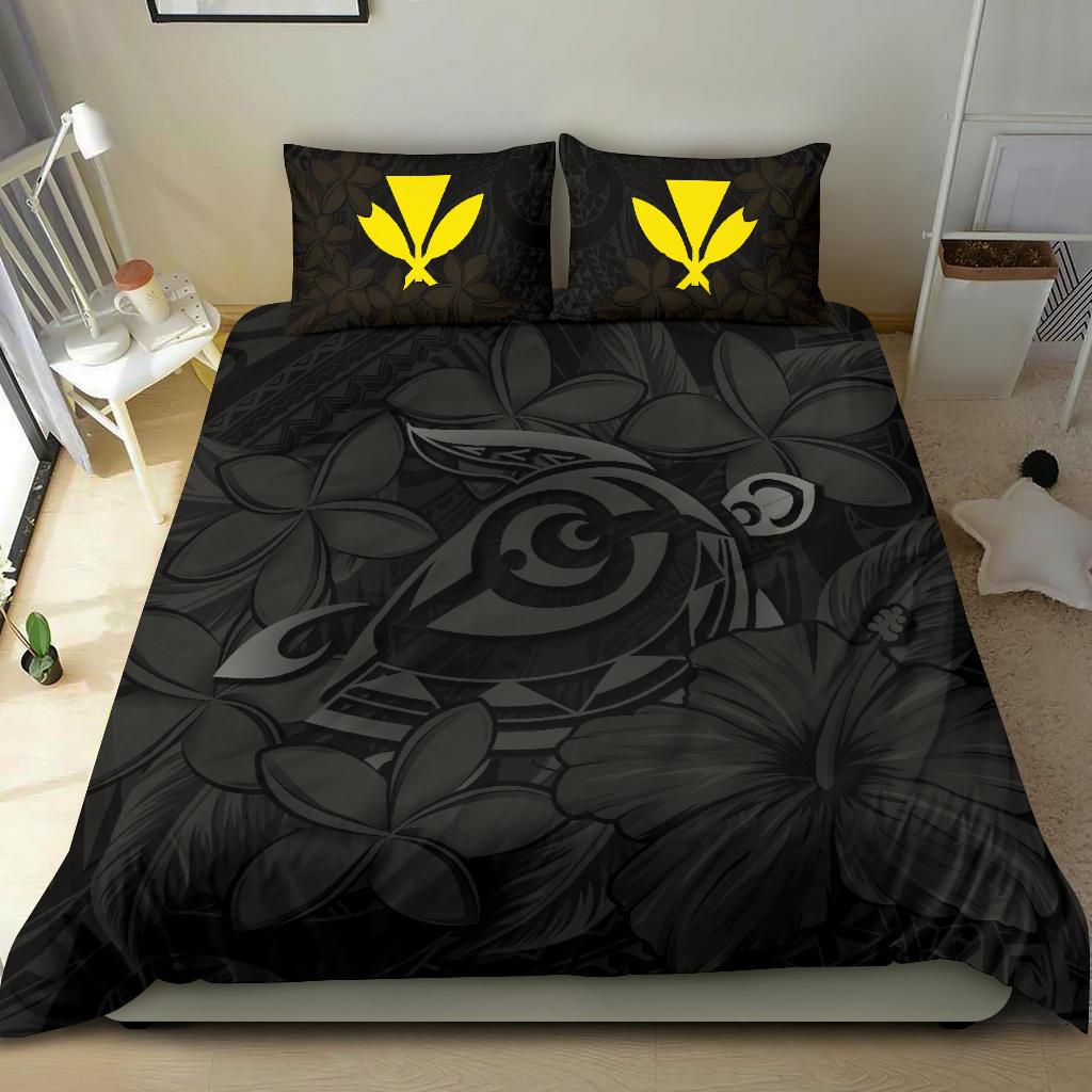 Hawaiian Turtle Hibiscus Plumeria Kanaka Polynesian Bedding Set Gray - Soft Style - Polynesian Pride