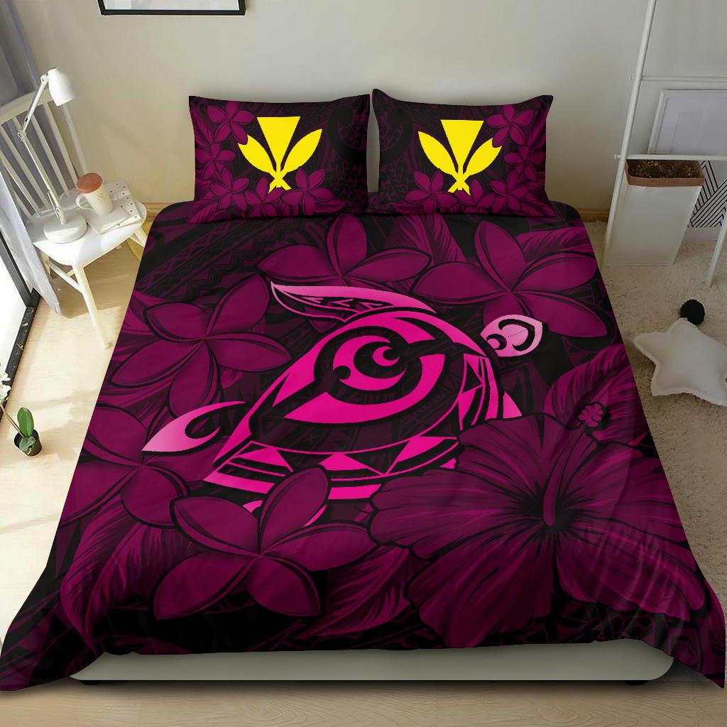 Hawaiian Turtle Hibiscus Plumeria Kanaka Polynesian Bedding Set Pink - Soft Style - Polynesian Pride