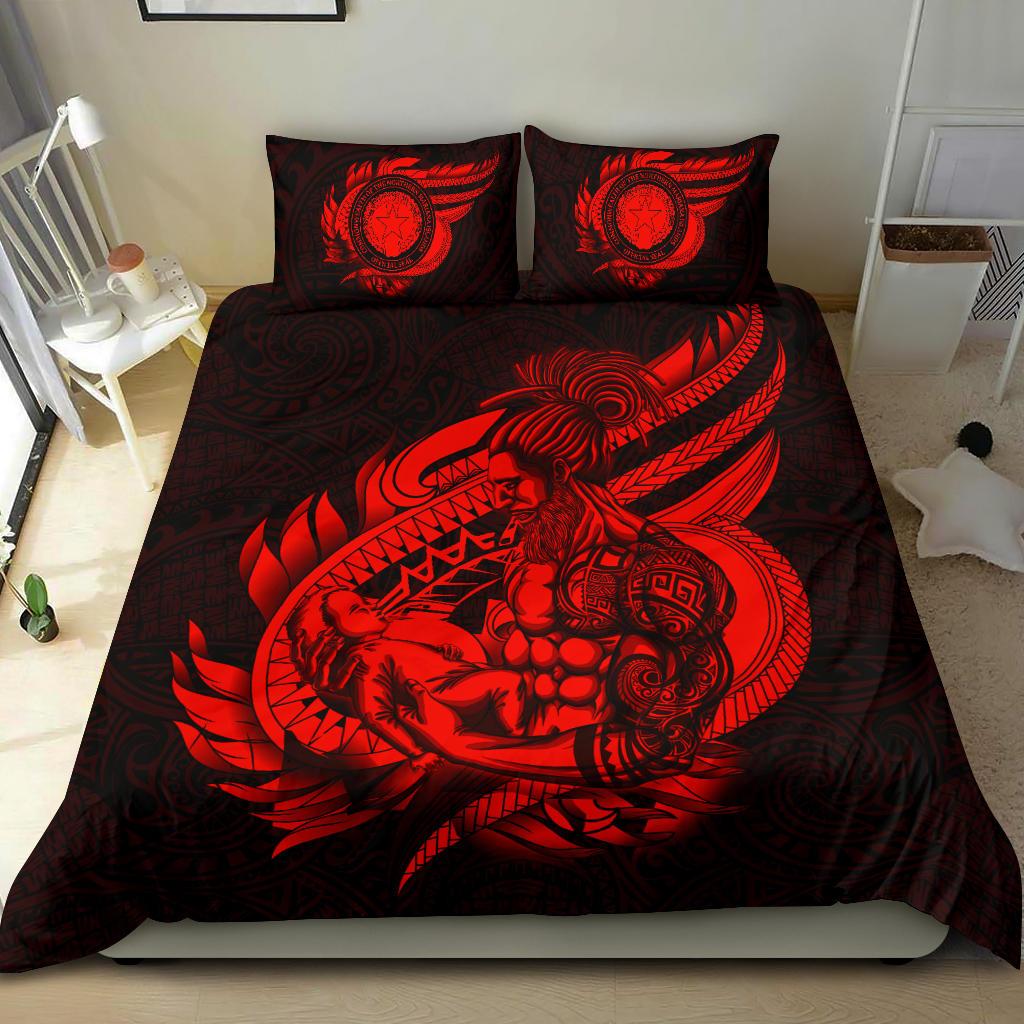 Polynesian Bedding Set - Northern Mariana Islands Duvet Cover Set Father And Son Red - Polynesian Pride