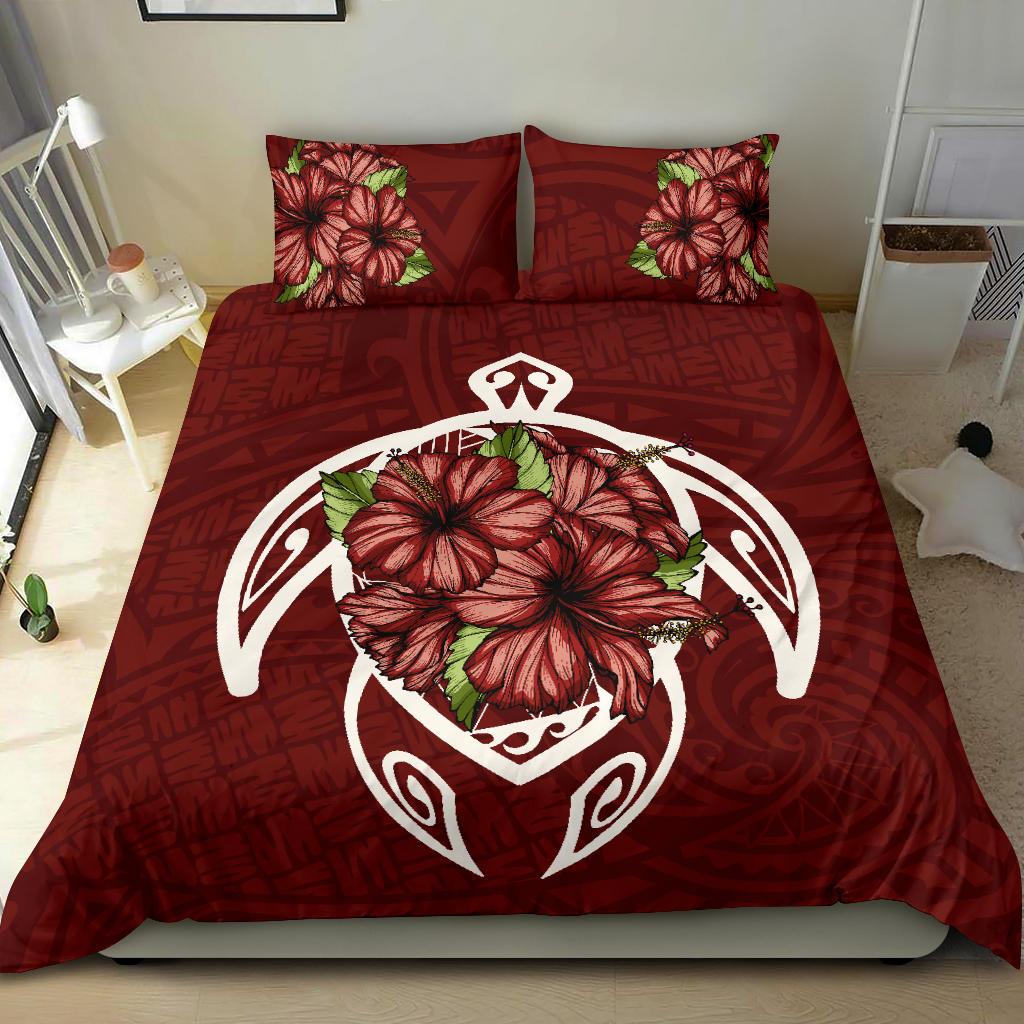 Hawaii Bedding Set - Hawaii Turtle Hibiscus Polynesian Bedding Set - Red Two - Polynesian Pride