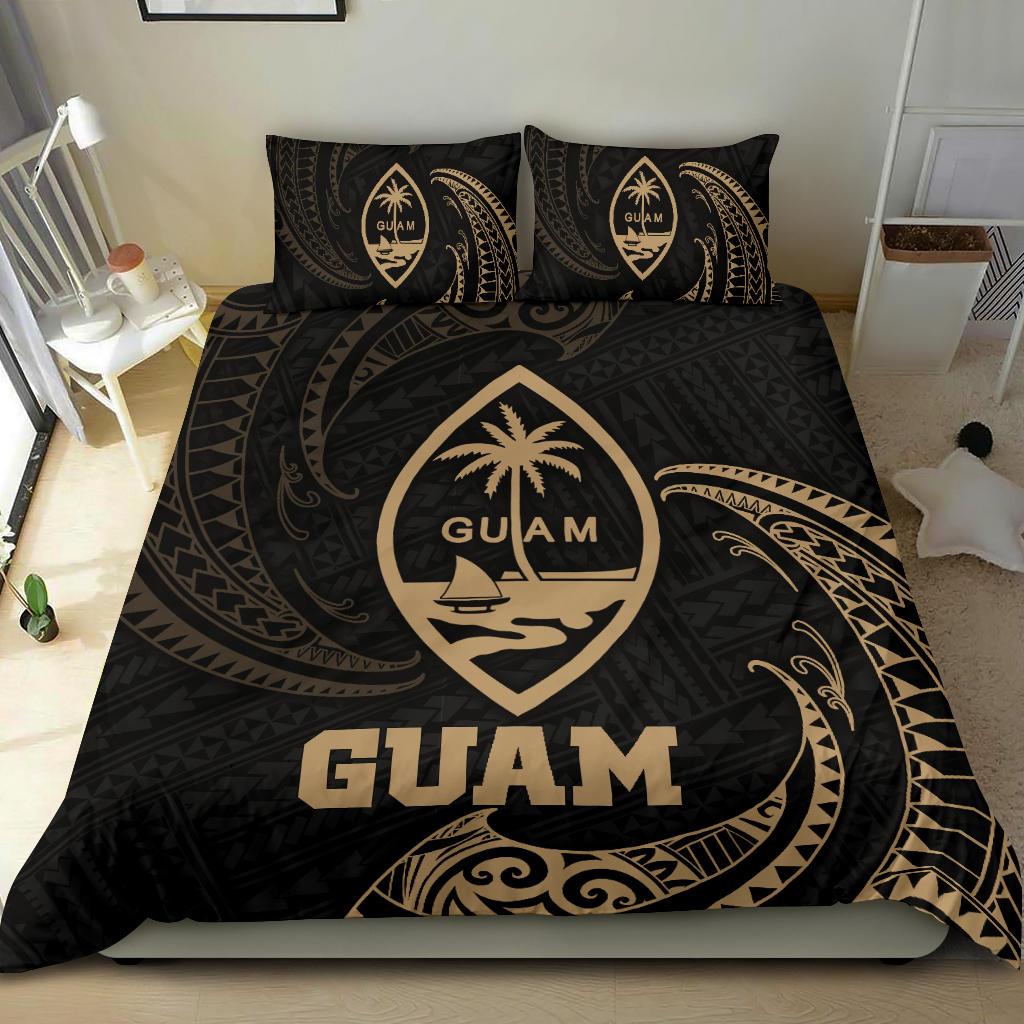 Polynesian Bedding Set - Guam Duvet Cover Set Gold Tribal Wave - Polynesian Pride