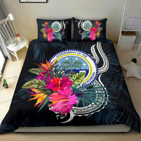 Polynesian Bedding Set - Federated States Of Micronesia Duvet Cover Set Tropical Flowers Blue - Polynesian Pride