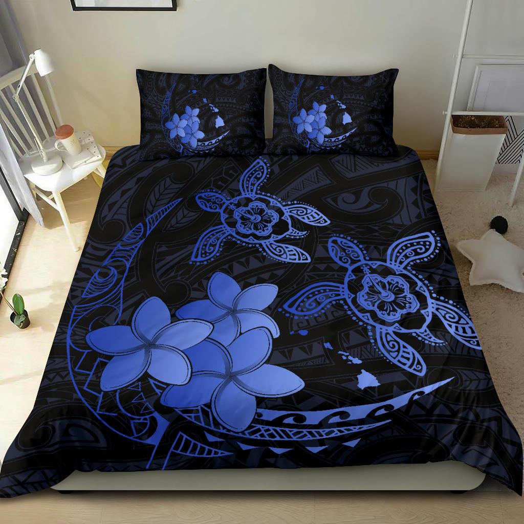 Hawaii Polynesian Turtle Plumeria Bedding Set - Pog Style Blue - Polynesian Pride
