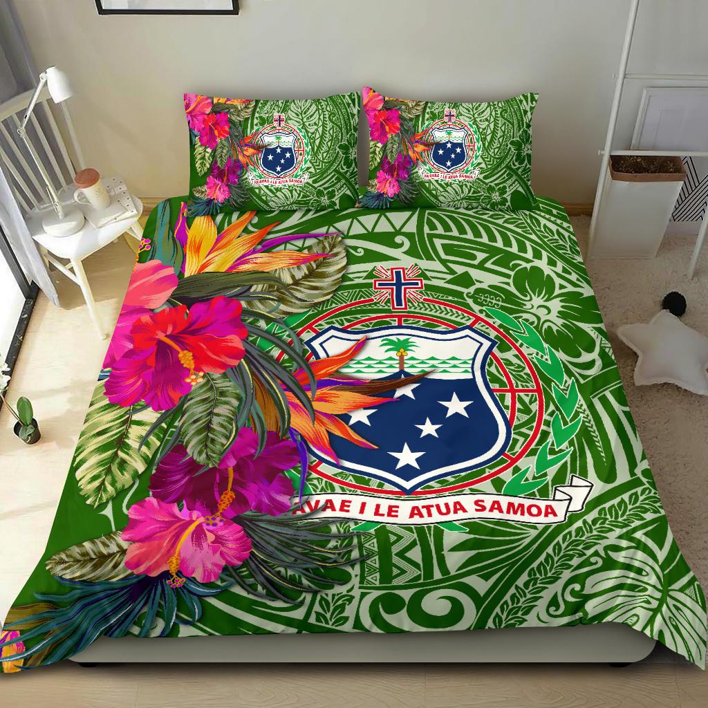 Samoa Bedding Set - Hibiscus Polynesian Pattern Green Version - Polynesian Pride
