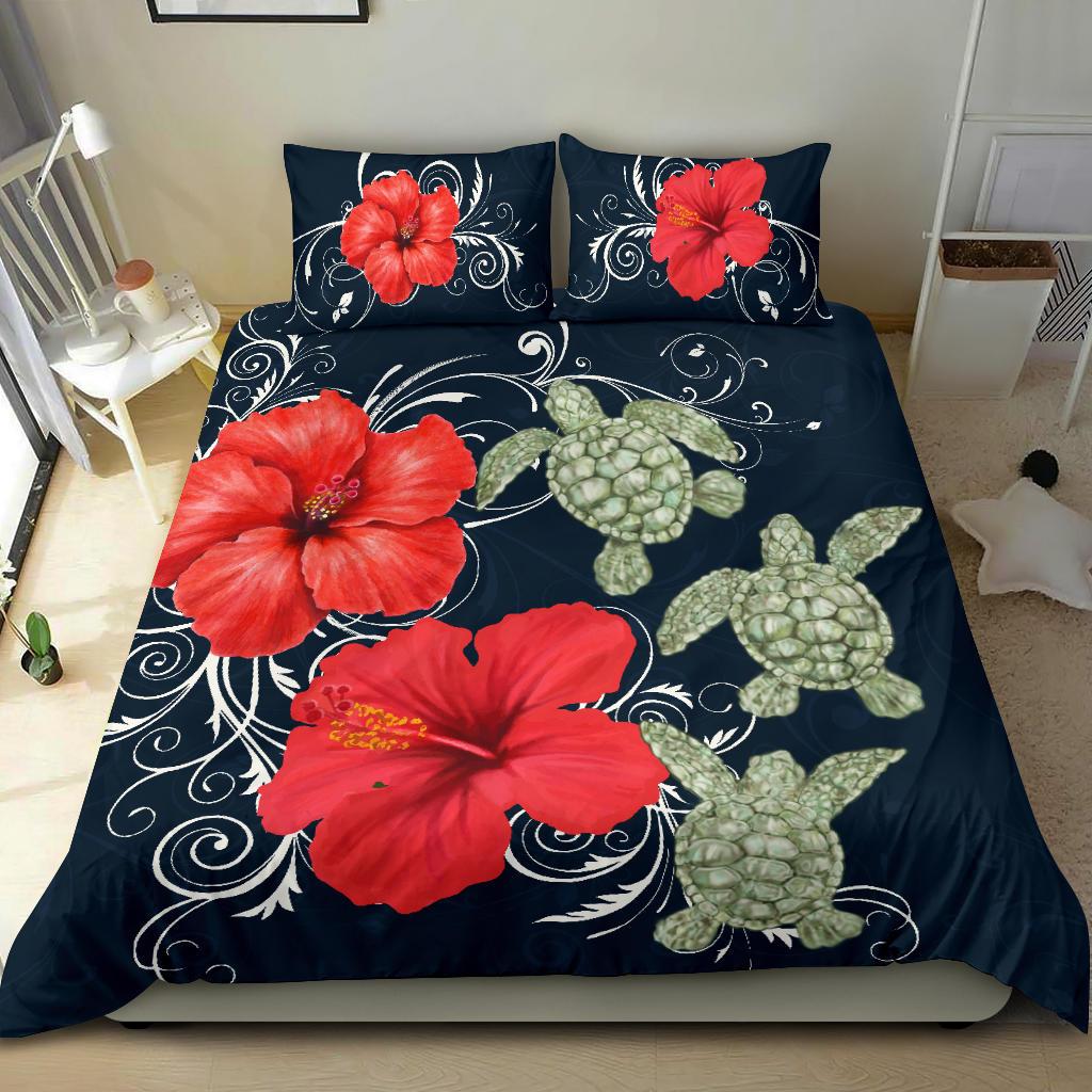 Hawaii Deep Blue Hibiscus Turtle Bedding Set - AH - Mike Style - Polynesian Pride