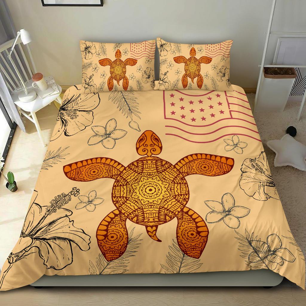 Hawaii Turtle Hibiscus Plumeria Letter Style - Bedding Set AH - Polynesian Pride