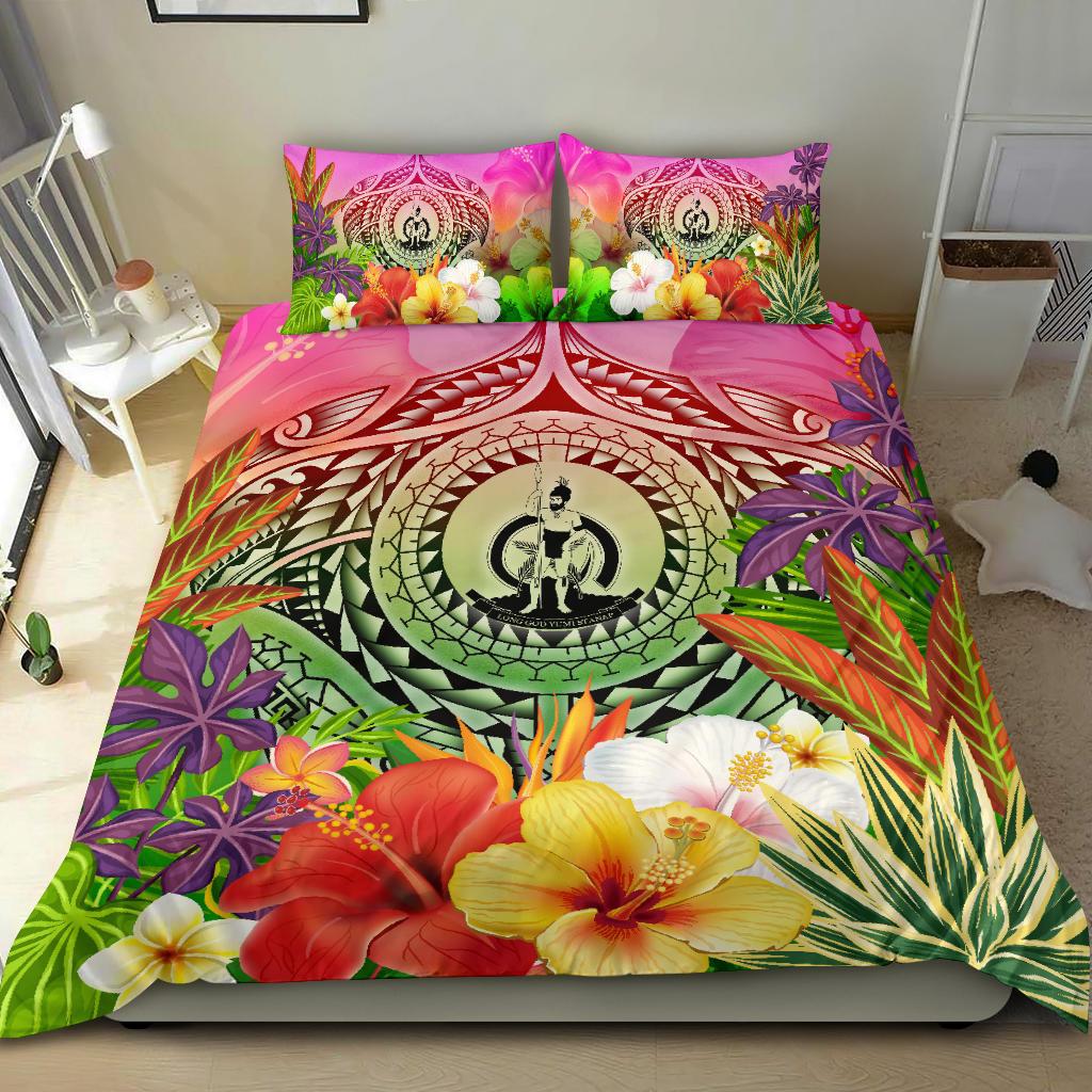 Vanuatu Polynesian Bedding Set - Manta Ray Tropical Flowers - Polynesian Pride