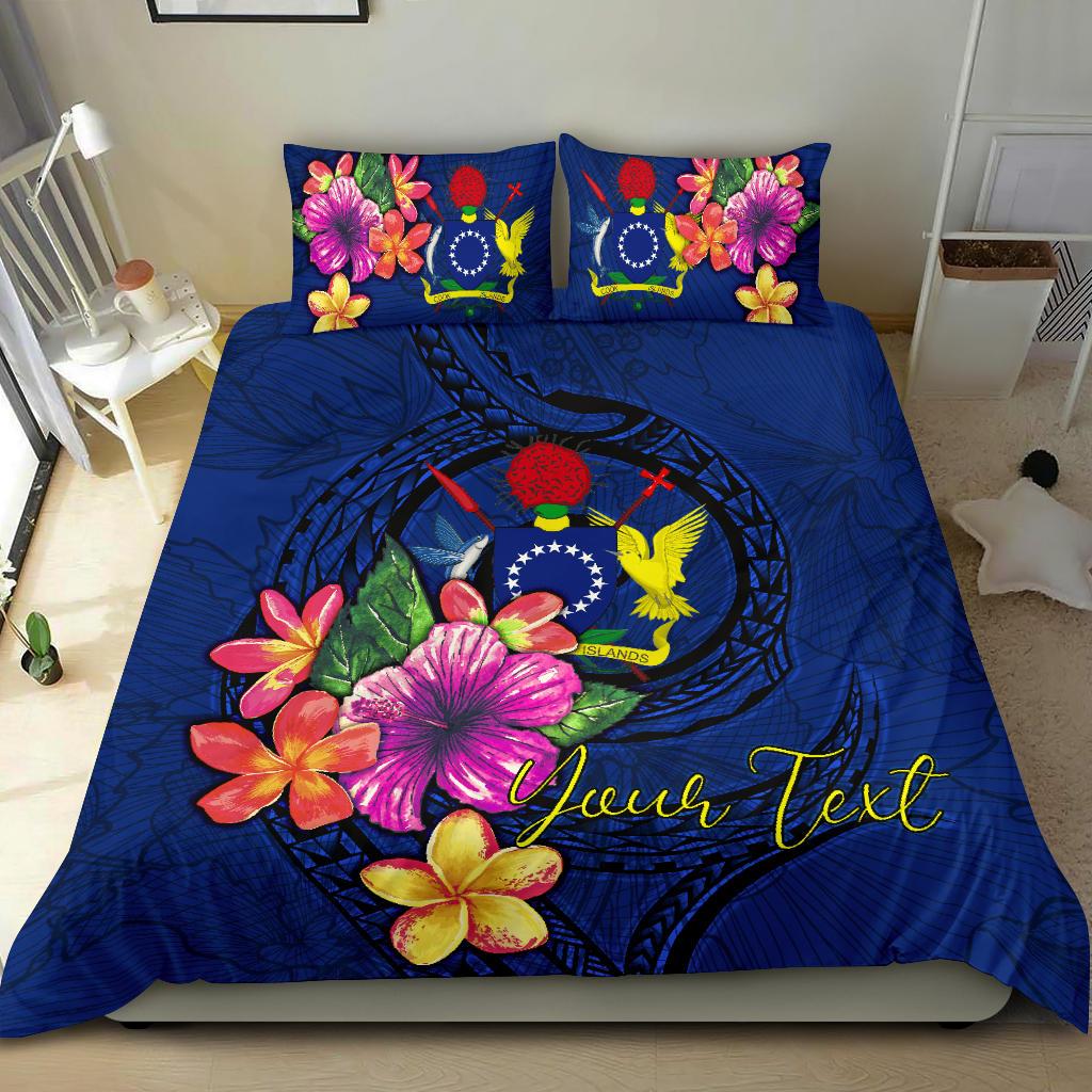 Polynesian Custom Personalised Bedding Set - Cook Islands Duvet Cover Set Floral With Seal Blue - Polynesian Pride