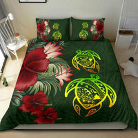 Hawaii Bedding Set - Turtle Hibiscus Pattern Hawaiian Bedding Set - Green - Polynesian Pride