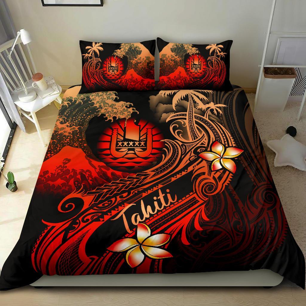Tahiti Polynesian Bedding Set - Plumeria Flowers And Waves - Polynesian Pride