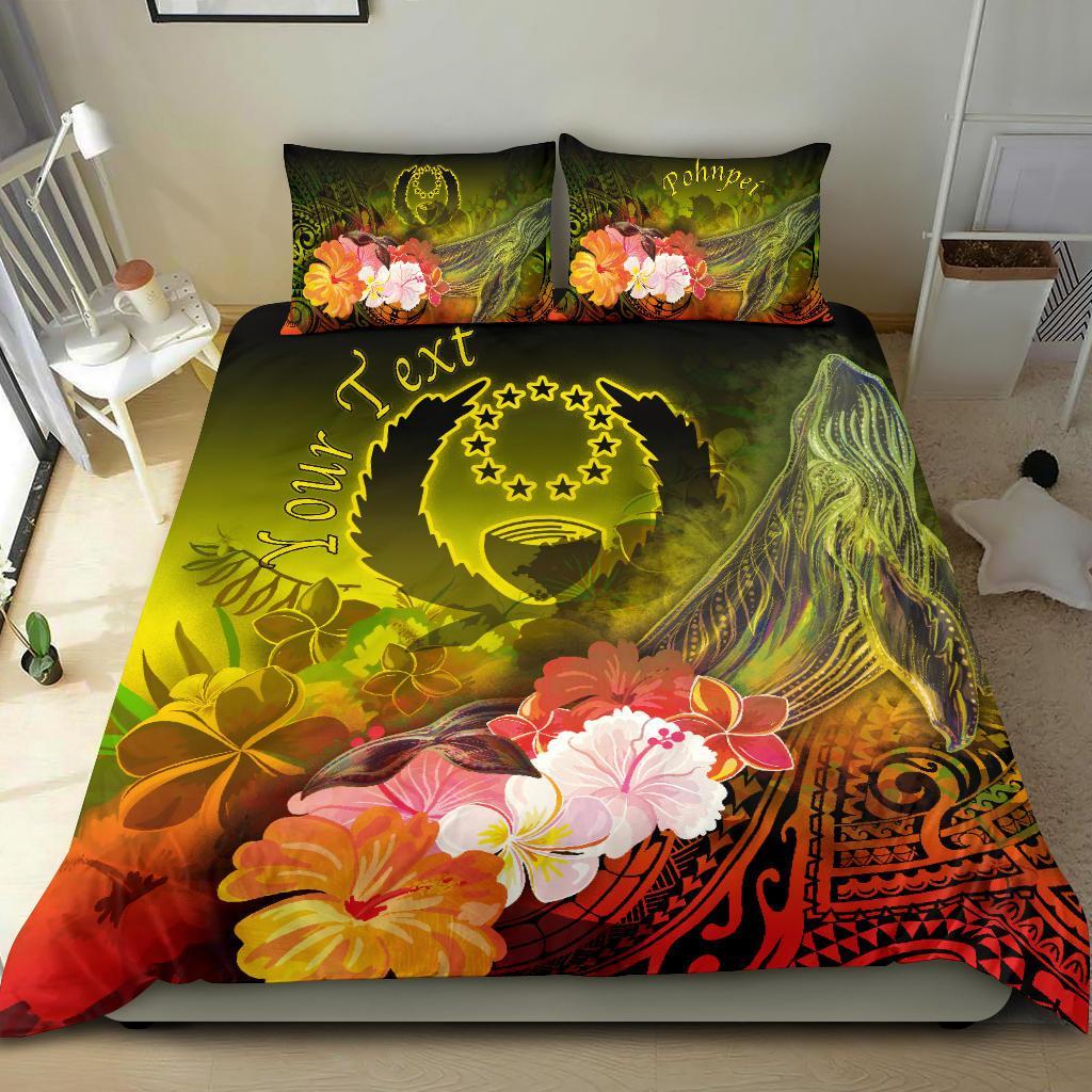 Pohnpei Custom Personalised Bedding Set - Humpback Whale with Tropical Flowers (Yellow) - Polynesian Pride