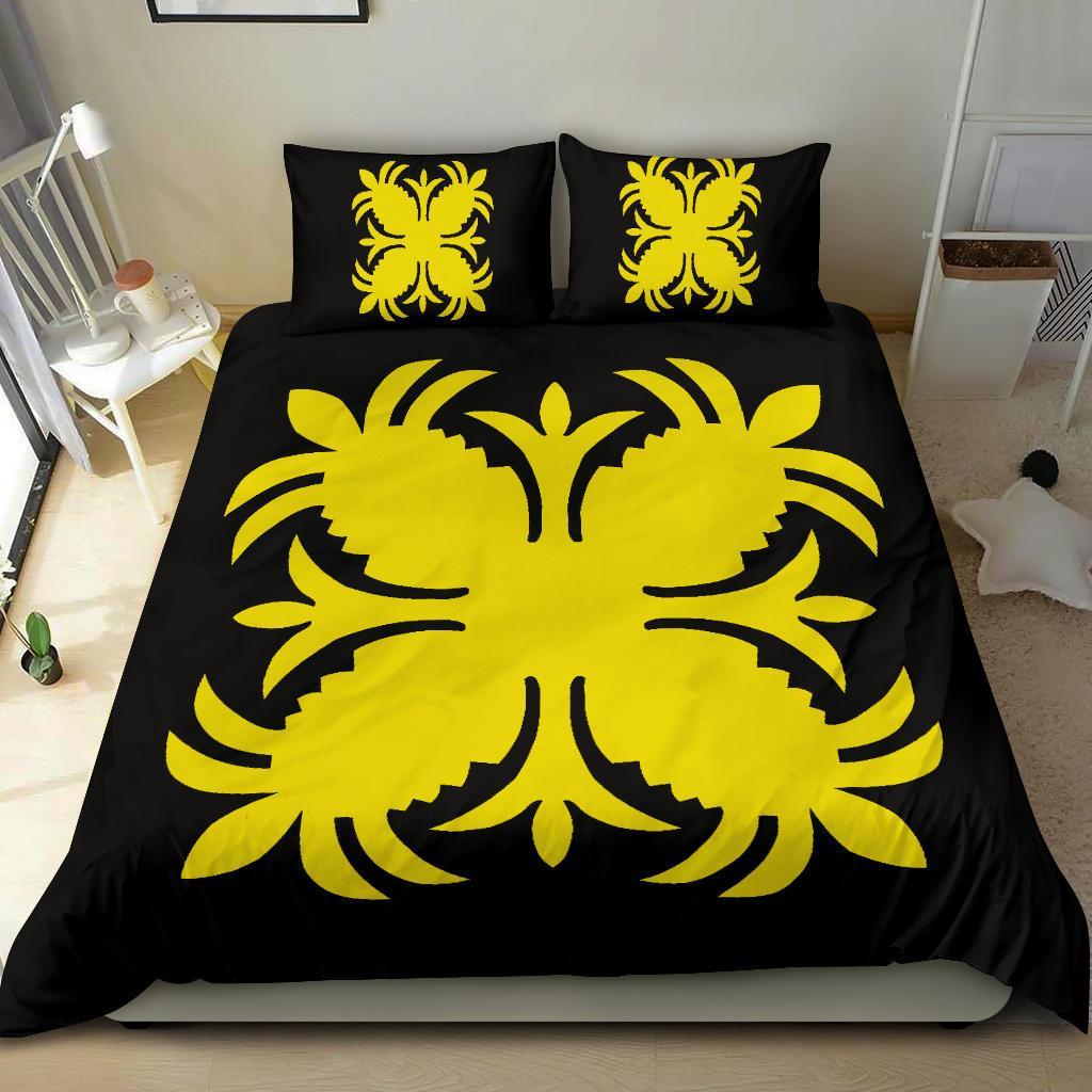 Hawaiian Bedding Set Royal Pattern - Black And Yellow - A2 Style - Polynesian Pride