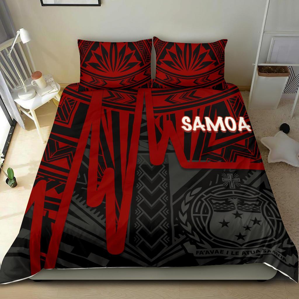 Samoa Bedding Set - Samoa Seal With Polynesian Pattern In Heartbeat Style (Red) - Polynesian Pride