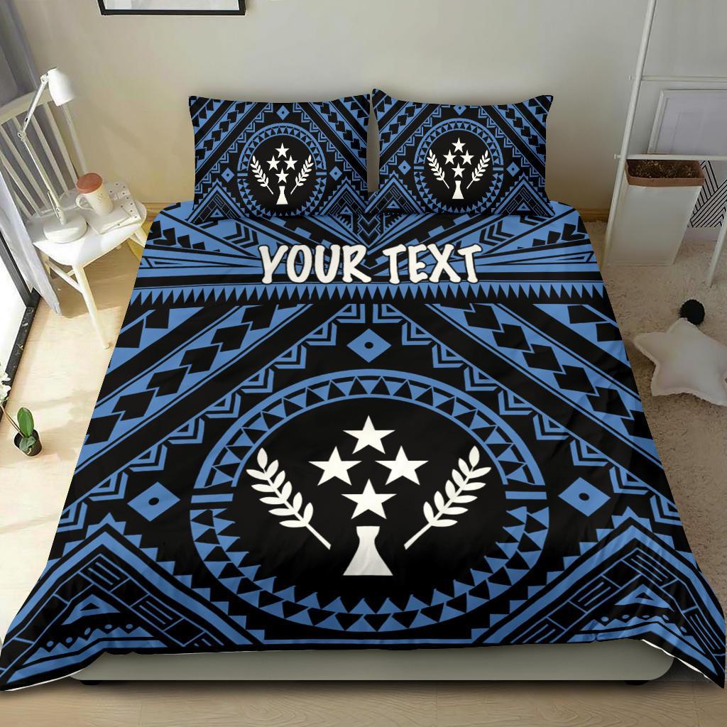Kosrae Personalised Bedding Set - Kosrae Flag In Polynesian Tattoo Style (Blue) - Polynesian Pride