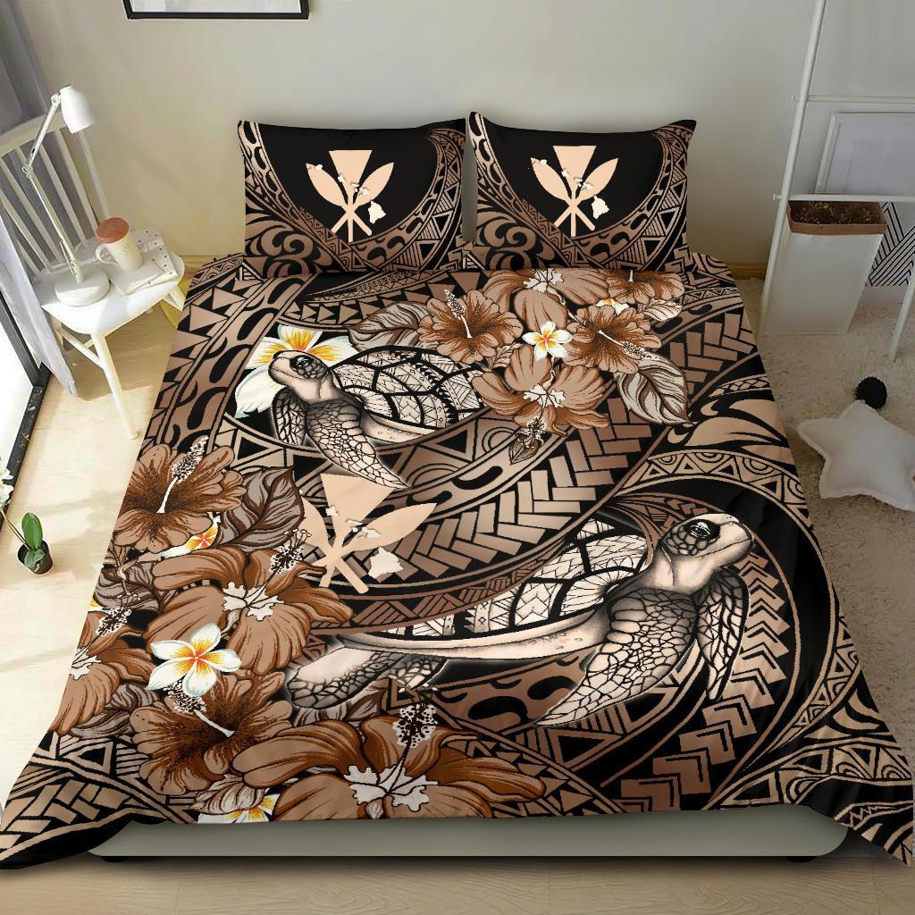Kanaka Maoli (Hawaiian) Bedding Set - Waves Polynesian Turtle Hibiscus (Gold) - Polynesian Pride