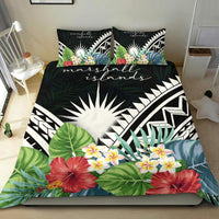 Marshall Islands Bedding Set - Marshall Islands Coat of Arms & Polynesian Tropical Flowers White - Polynesian Pride